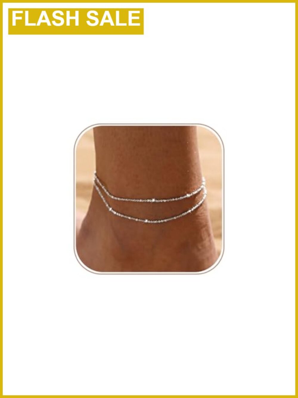 Sterling Silver Plated Layered Anklet Set Adjustable Lobster Clasp Waterproof